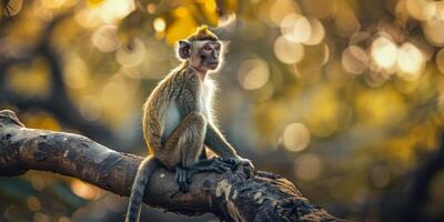 aap in natuur Aan een wazig achtergrond foto