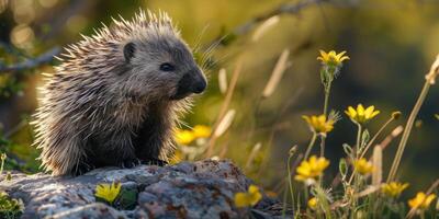 stekelvarken Aan wazig achtergrond dieren in het wild foto