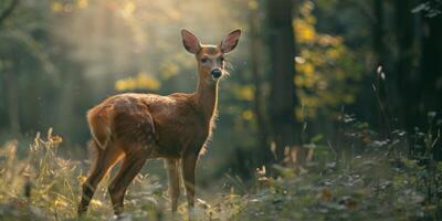 ree hert Aan wazig achtergrond dieren in het wild foto