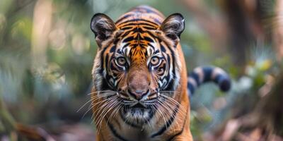 tijger Aan wazig achtergrond dieren in het wild foto