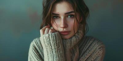 jong vrouw in een mooi gebreid trui mode foto