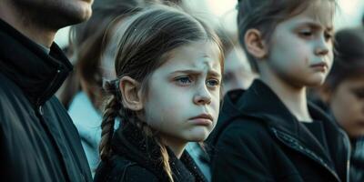 een kind is verdrietig Bij een begrafenis foto