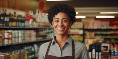 vrouw supermarkt arbeider foto