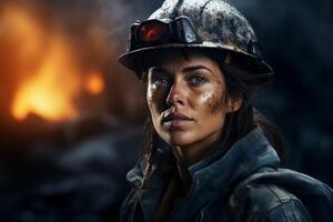 vrouw mijnwerker in helm foto