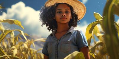 jong Afrikaanse Amerikaans vrouw boer vervelend hoed foto
