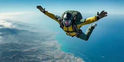 skydiver bovenstaand de wolken foto