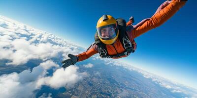 skydiver bovenstaand de wolken foto