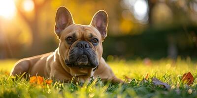 Frans bulldog buitenshuis detailopname foto