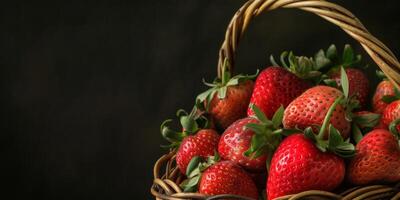 aardbeien in een rieten mand foto