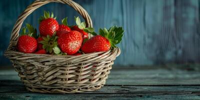 aardbeien in een rieten mand foto