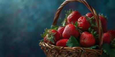 aardbeien in een rieten mand foto