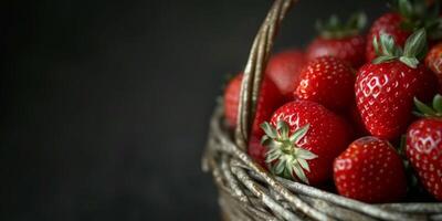 aardbeien in een rieten mand foto