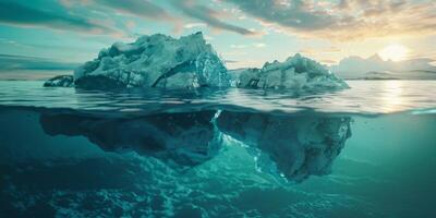 ijsberg onderwater- en bovenstaand water foto