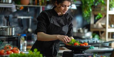 vrouw chef Koken in de keuken foto