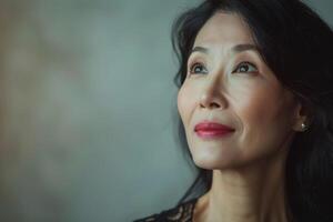 Aziatisch vrouw 50 jaren oud detailopname portret foto