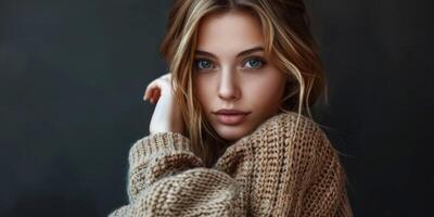 jong vrouw in een gebreid trui portret foto