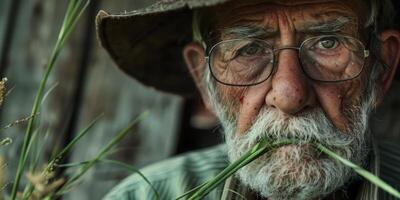 boer in hoed detailopname portret foto