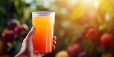 natuurlijk sap in een glas in hand- foto