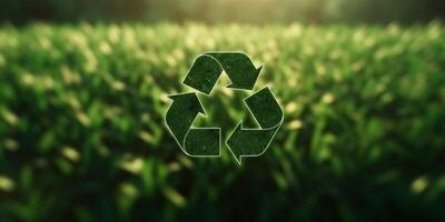 recycling symbool Aan groen achtergrond foto