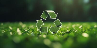 recycling symbool Aan groen achtergrond foto