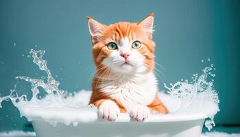 schattig katje in een bad met schuim foto