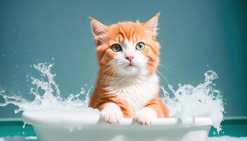 schattig katje in een bad met schuim foto