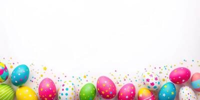 Pasen kleurrijk eieren Aan wit achtergrond banier foto