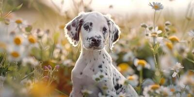 puppy's Aan een bloemen achtergrond foto