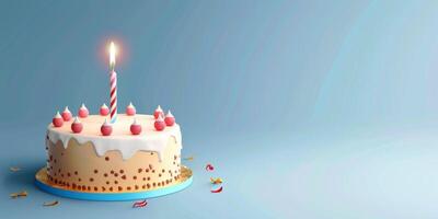 verjaardag taart met kaarsen Aan een duidelijk achtergrond foto