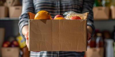 doneren voedsel dozen naar helpen die in nodig hebben foto