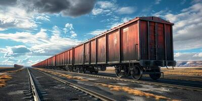 vracht trein Aan rails foto