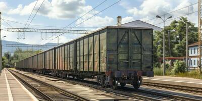 vracht trein Aan rails foto