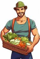 boer Holding groenten en fruit in zijn handen foto