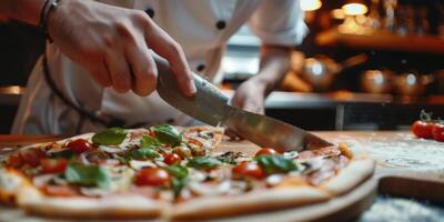 chef maken pizza detailopname foto