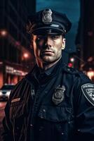 politieagent Aan een stad straat portret foto