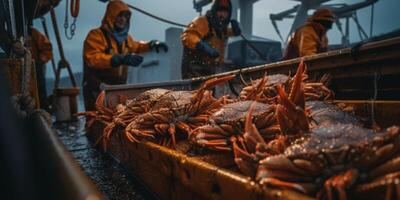 vangen zeevruchten in de oceaan Aan boten foto