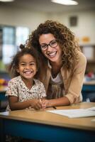 leraar Bij school- met schoolkinderen foto