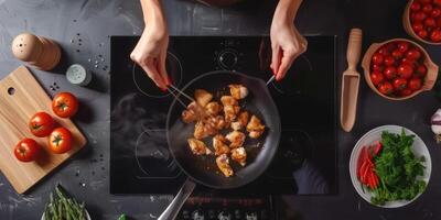 vrouw die in de keuken kookt foto