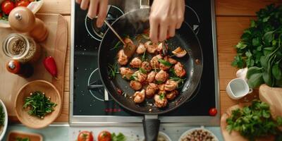 vrouw die in de keuken kookt foto