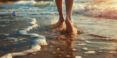 vrouw voeten in de zand Aan de strand foto