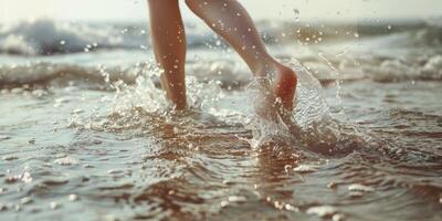 vrouw voeten in de zand Aan de strand foto