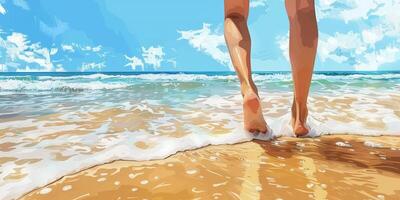 vrouw voeten in de zand Aan de strand foto