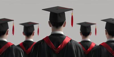 terug visie beeld van afstuderen leerling in diploma uitreiking pet foto