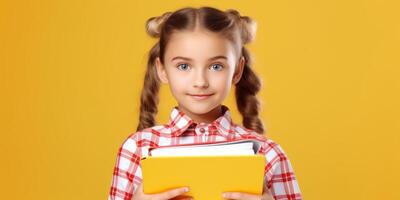 kind met rugzak en boeken terug naar school- foto