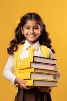 kind met rugzak en boeken terug naar school- foto