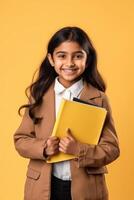 kind met rugzak en boeken terug naar school- foto