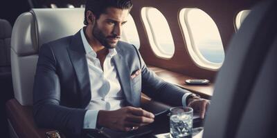 Arabisch zakenman in een privaat Jet foto