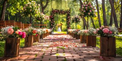 bloemen bruiloft boog in natuur foto