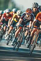fietsers met professioneel racing sport- uitrusting rijden foto