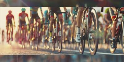 fietsers met professioneel racing sport- uitrusting rijden foto